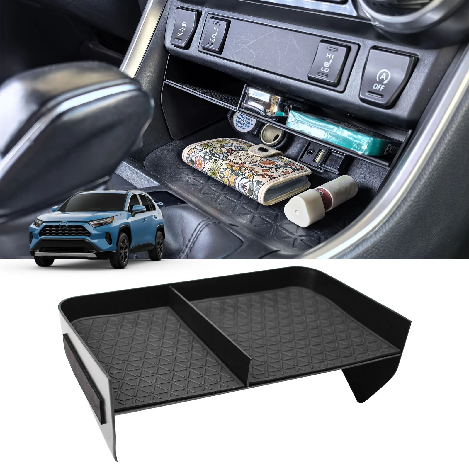 

Front Center Console Organizer Tray for 2019-2025 Toyota RAV4 & RAV 4 Prime Interior Phone Dividers Gear Shifter Storage Car Box