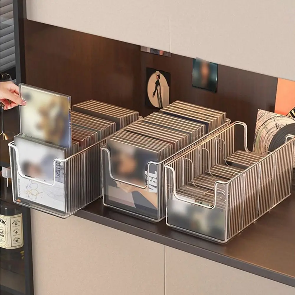Detachable Divider Vinyl Record Display Boxes Spacious 4 Compartment Clear DVD Holder Non-slip Easy To Clean CD Album Organizer