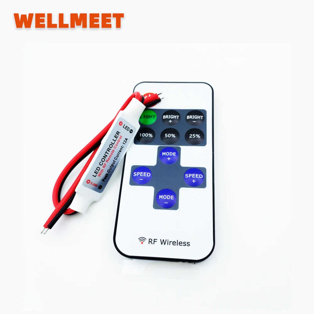 11-Key RF Mini Wireless Remote DC5-12V Connector for 5050 3528 5630 Single Color LED Strip Lights Wireless Switch Dimmer Control