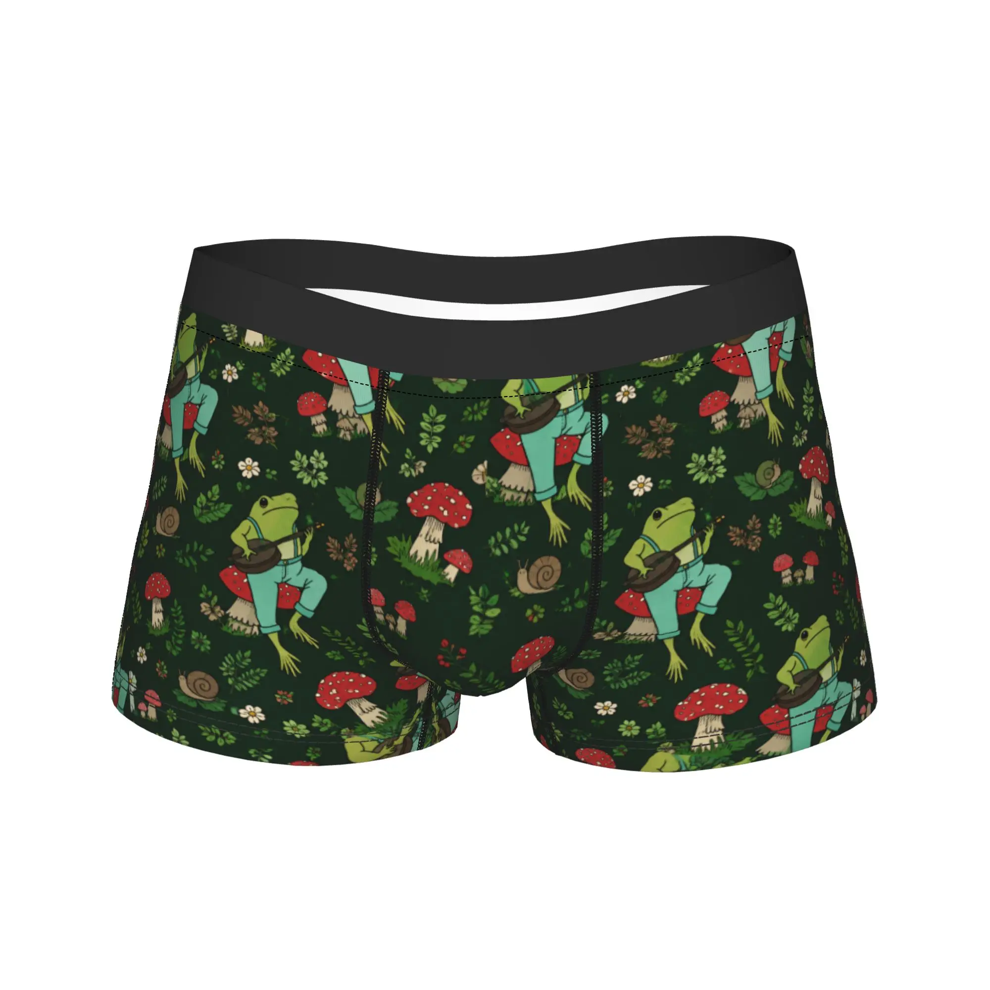 Cute Cottagecore  Frog Playing Banjo on Mushroom Underwear Underpants Pattern Classic Trunk Hot Sale Boxer Brief Plus Size 2XL