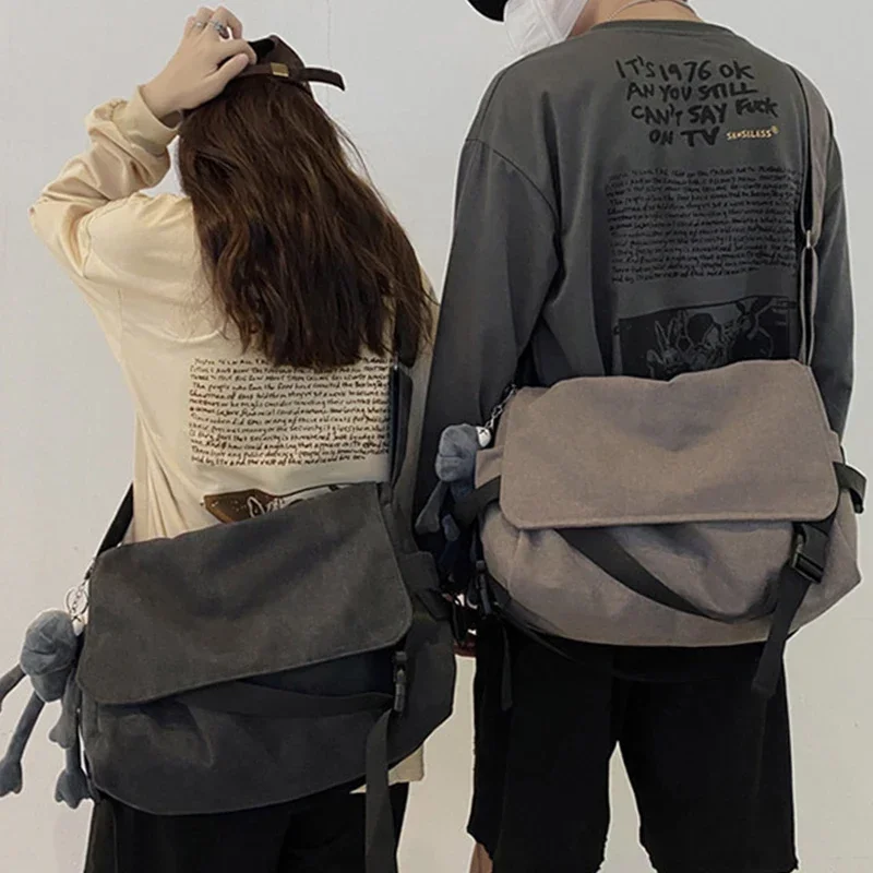 Black/Gray Canvas Crossbody Bags Women Men Fashion Unisex Shoulder Handbags Big Capacity Messenger Bag Female Male School Bag 가방