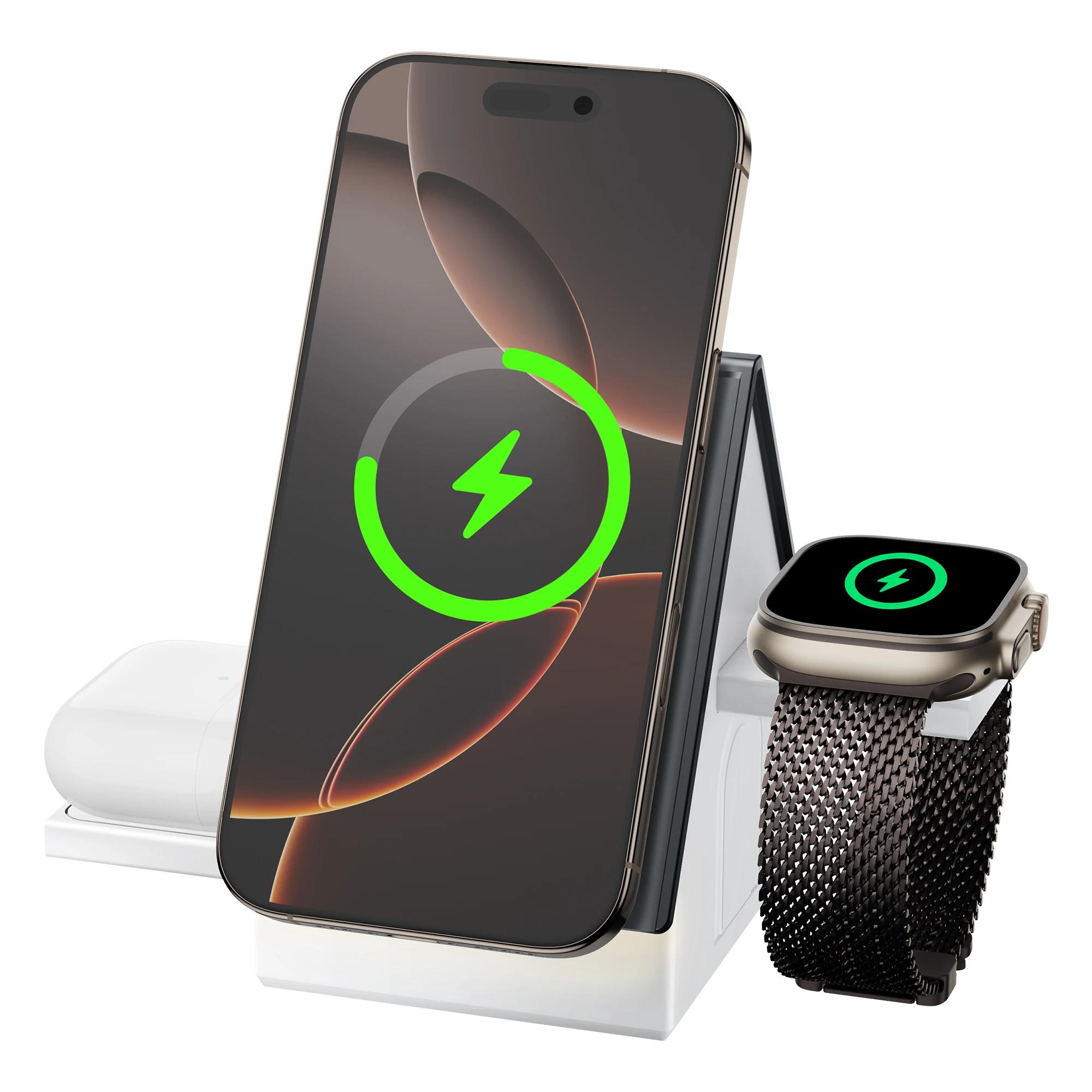 

Беспроводная магнитная зарядка 3-в-1 с электрическим выдвижным механизмом, быстрая 15 Вт, подставка для беспроводного зарядного устройства типа C, теплый белый окружающий свет