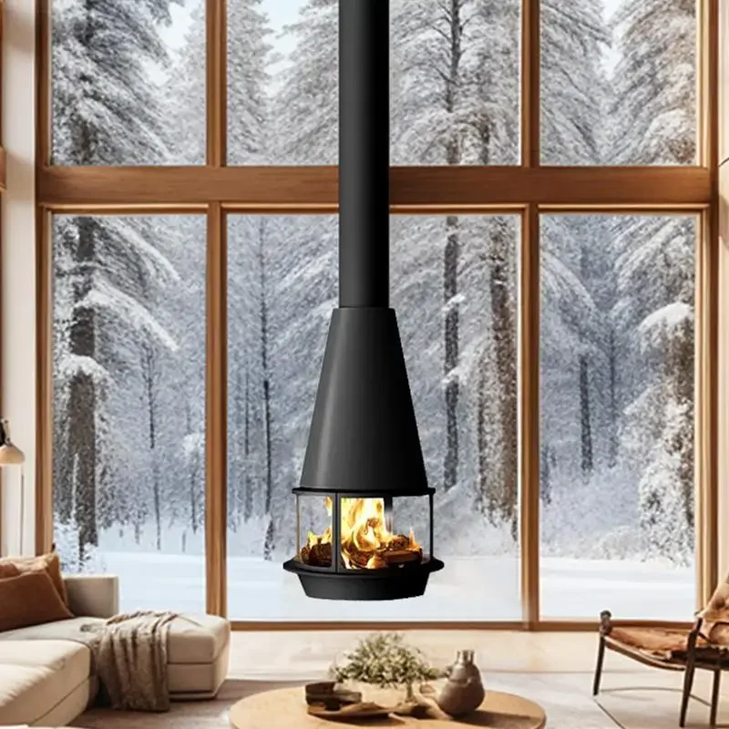 European hanging fireplace special-shaped art central hanging furnace real fire firewood villa living room heater decoration