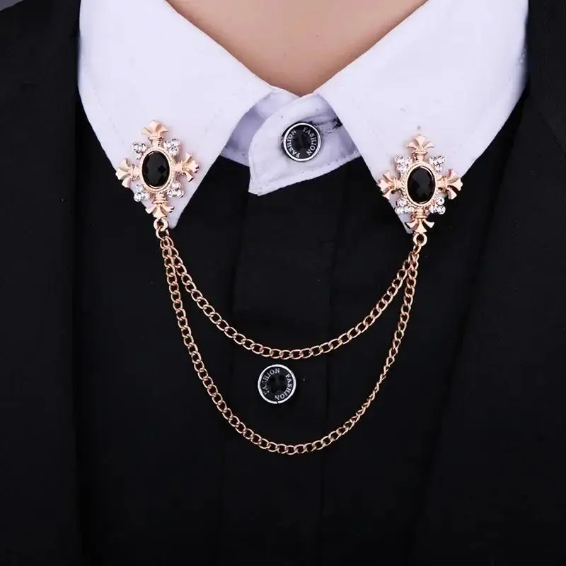 1pc Elegant Fashionable Fringed Cross-Shaped Chain Brooch Shirt Collar Pin Personalized Flipped Collar Pin Button Accessories Fo