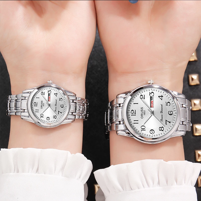 カップル向けのダブルカレンダーウォッチ,若者向けのマッチングウォッチ,ロマンチックで魅力的,高度でファッショナブル,すべてにマッチ