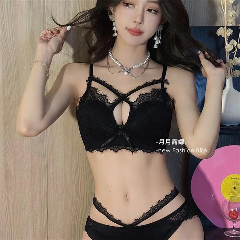 

Black Sexy Lingerie Set for Women Luxury Non Wire Bras and Panty Sets 2 Piece Lace Babydoll Outfits Seamless Bralette Mujer