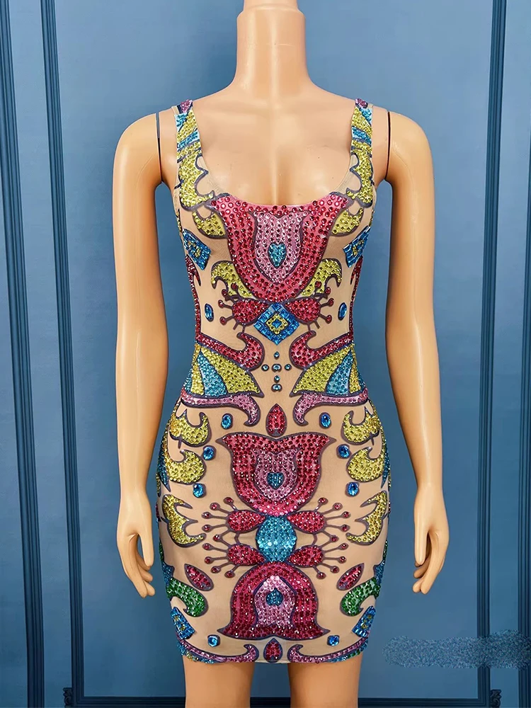 Wysokiej jakości kolorowa sukienka z elastyczną kamizelką z kryształkami 2025 Nowa moda odzież damska na zamówienie