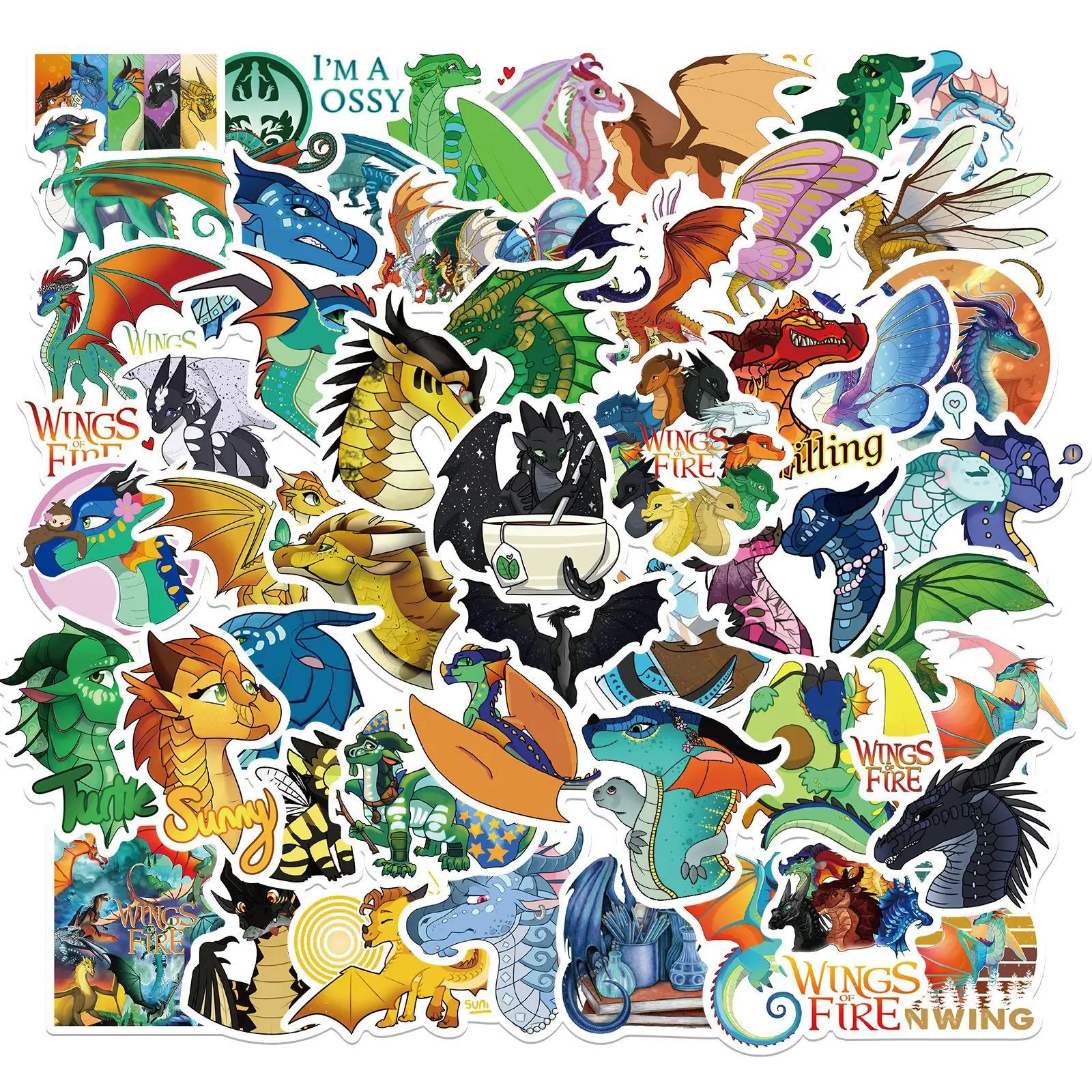 50Pcs Wings of Fire Stickers for Teen Laptop,Cool Cartoon Aesthetic Vinyl Stickers Dragons Waterproof Decals for Water Bottle