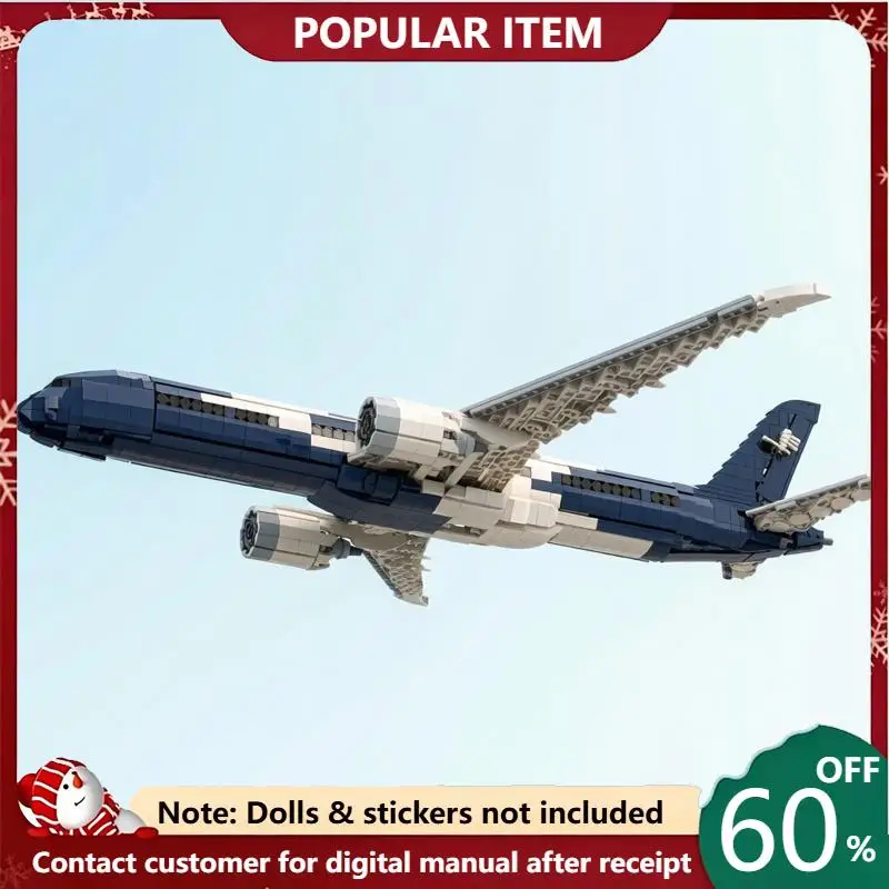 1888PCS Long Haul Commercial Passenger Jet Custom Building Blocks Intricate Aviation Model Blue White Design Display Hobby Decor