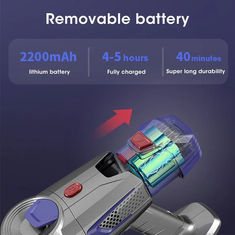 15kPa Folding Wireless Vacuum Cleaner Handheld Powerful Suction LED Light 35min Use Home Floor Cleaner Mite Removal