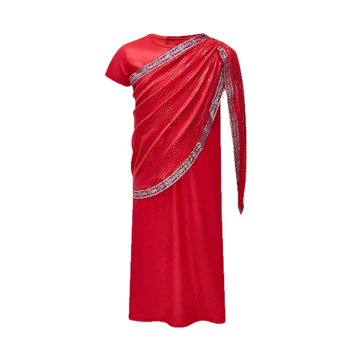 Girls Red Indian Ethnic Sequin Gown Kids Traditional Saree Dress Children Diwali Wedding Carnival Stage Performance Costume view 5