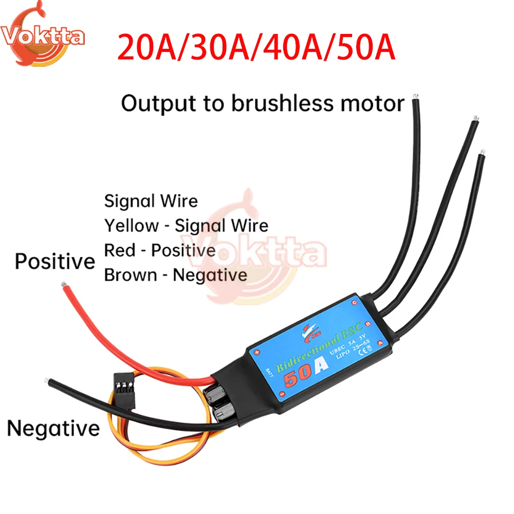 20A 30A 40A 50A Motor Speed Controler 2-6S Bidirectional Brushless ESC for RC Remote Control Car Pneumatic Underwater Propeller