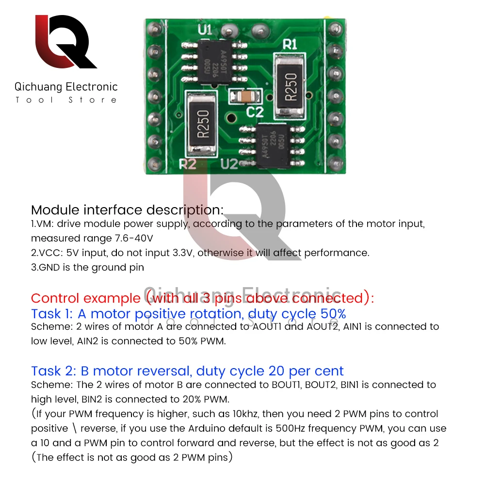 1Pcs DC7.6-40V A4950 Dual Motor Drive Module Performance Super TB6612 DC Brushed Motor Driver Board for arduino