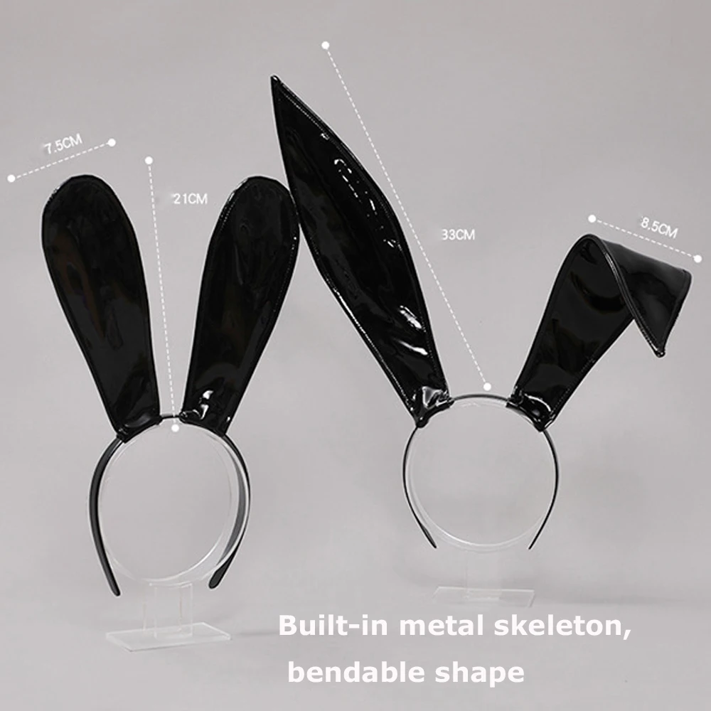 Sexy Bunny Maids Ears Headband Cosplay Leather Rabbit Ear Hairband DJ Night Club Bar Headwear Party Hair Hoop High Quality