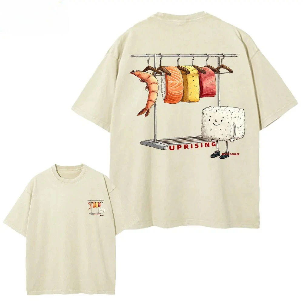 Sushi Wardrobe T Shirt Women Men Funny Cotton Graphic Washed T Shirts Loose Short-sleeve Pritned Tops
