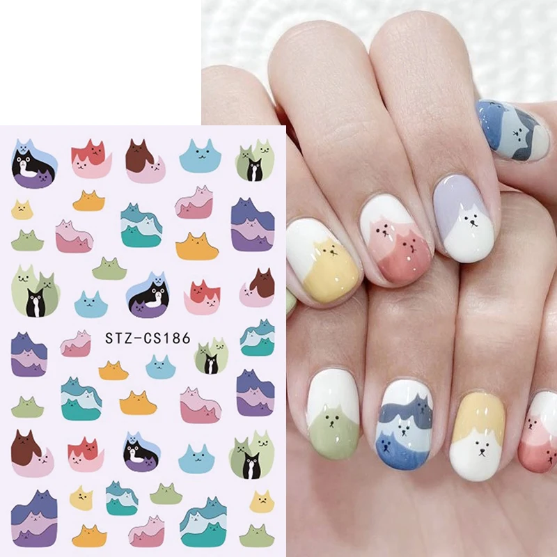 2 Stück Niedliche Katzen-French-Tip-Nagelaufkleber Schwarz Braun Katzenkopf Cartoon-Tier-Slider für Nageldesigns DIY Maniküre-Dekoration – Detail 5