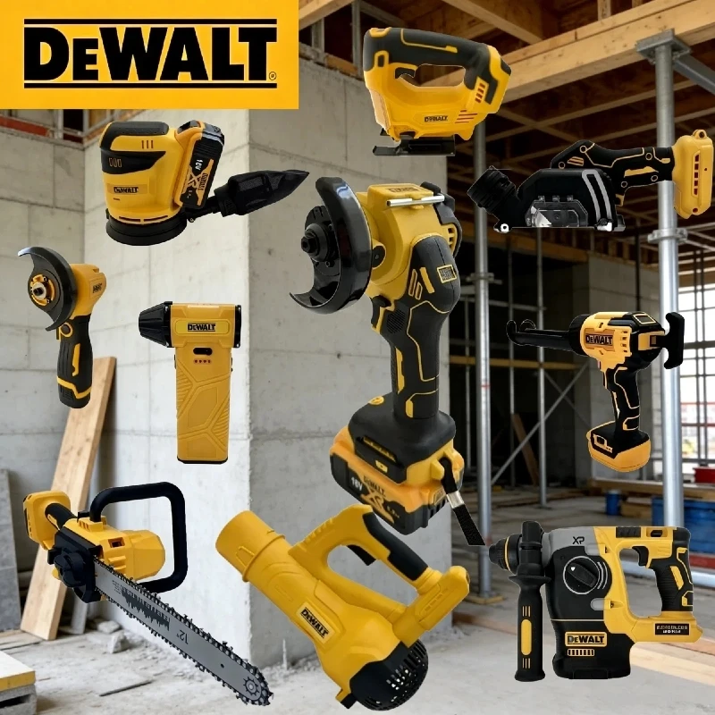 

Аккумуляторные инструменты DeWalt: угловая шлифмашина, компрессор, резак, пистолет для герметика, ударный молоток, шприц для смазки, работающие от аккумуляторов DeWalt.