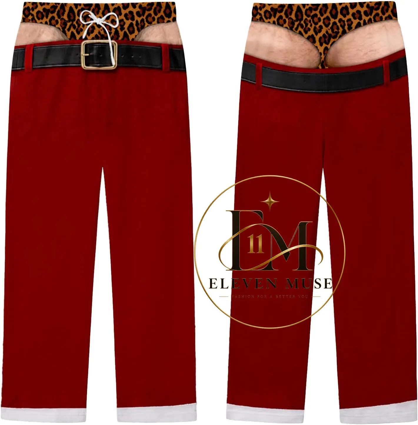 Funny Christmas Pajamas Pants for Men 3D Butt Cheeks Xmas Pajama Bottoms