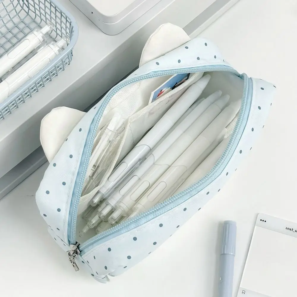 Large Capacity Cat Ear Design Pencil Case Multi-Layer Bear Print Pen Bag with Transparent Window Stationery Organizer Students