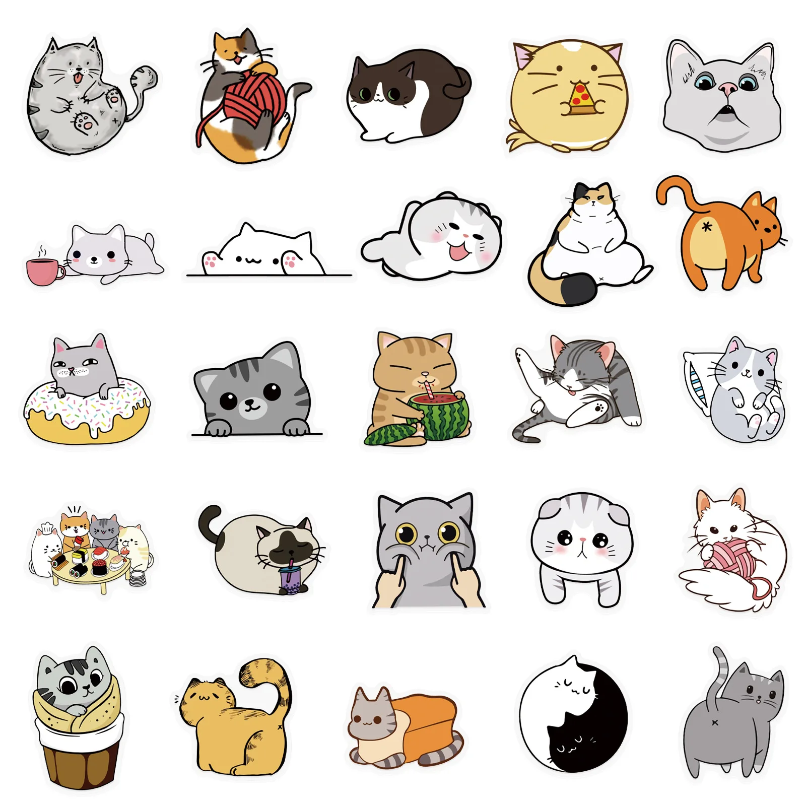 50 pezzi simpatico gatto graffiti adesivo cartone animato divertente gattino trasparente decalcomania giocattolo per bambini regalo tazza d'acqua fai da te cassa del telefono diario scrapbook