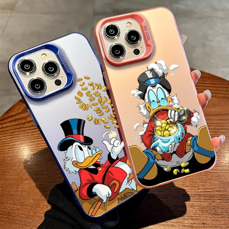 Disney Donald kaczka złota moneta dla Apple iPhone 15 14 13 12 11 XS X Pro Max Plus kolorowe srebrne etui na telefon komórkowy Funda