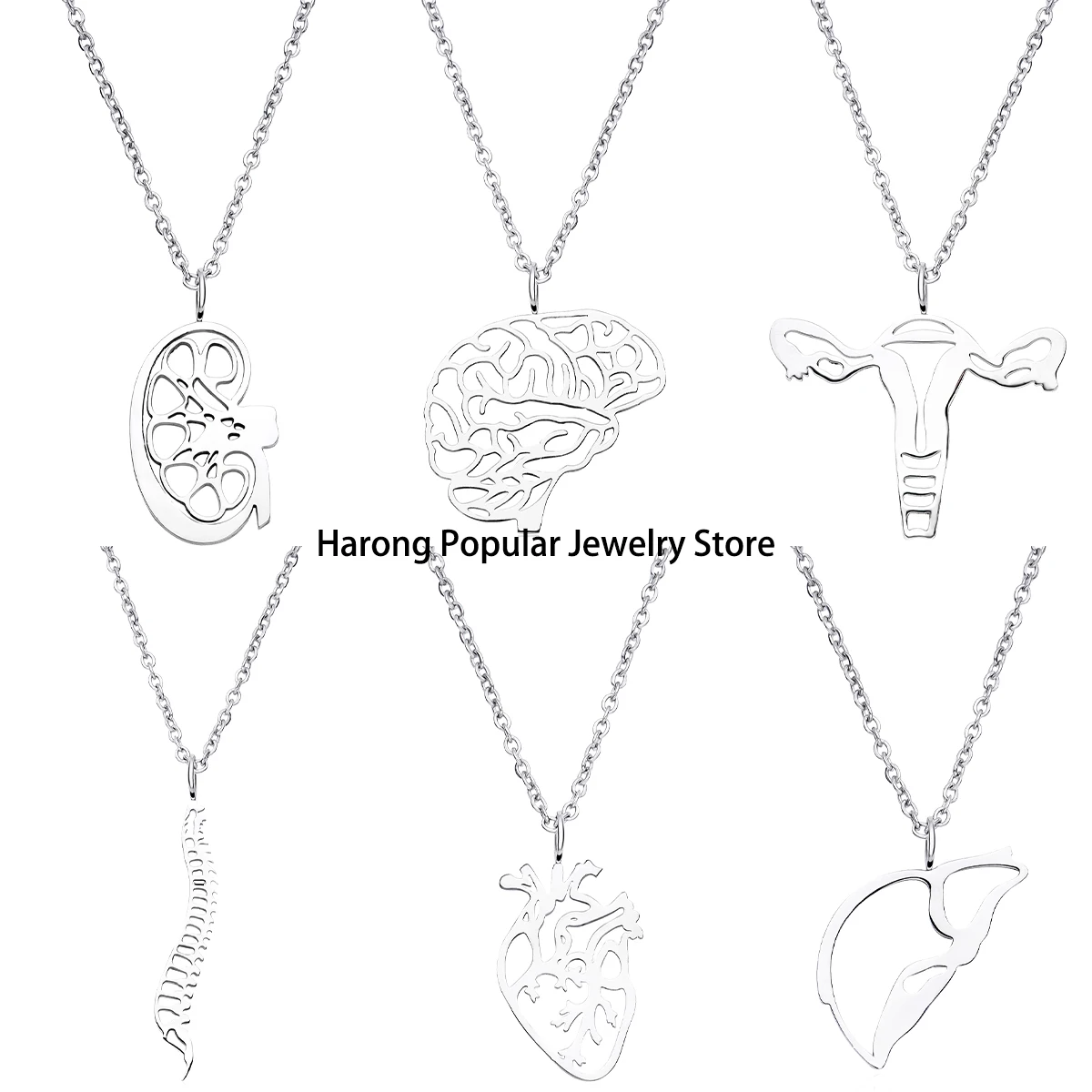 Harong Medical Stainless Steel Pendant Necklaces for Doctors Nurses Anatomical Heart Uterus Organ Hollow Collar Jewelry Gifts