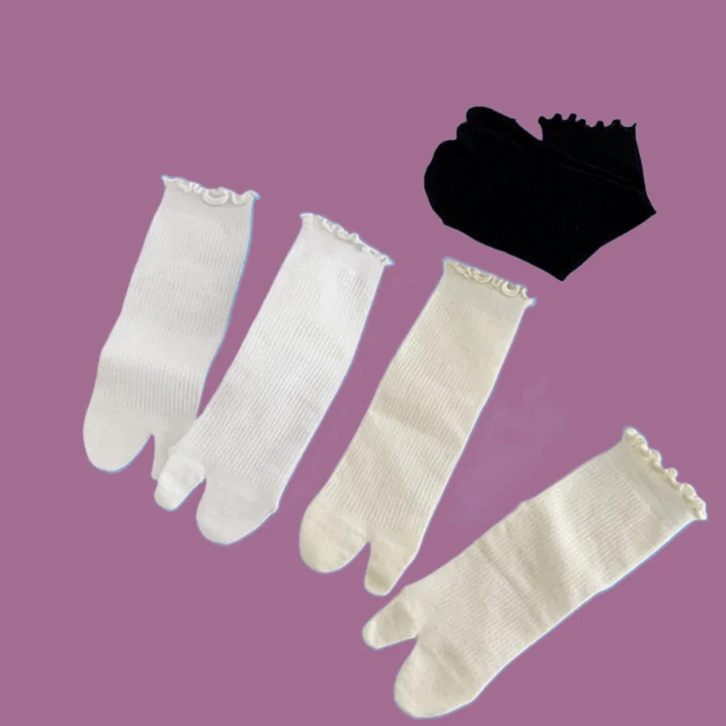 

5/10 Pairs High Quality Spring And Summer Thin Cotton Socks Breathable Sweat-Absorbent Split-Toe Lace Women's Long Socks