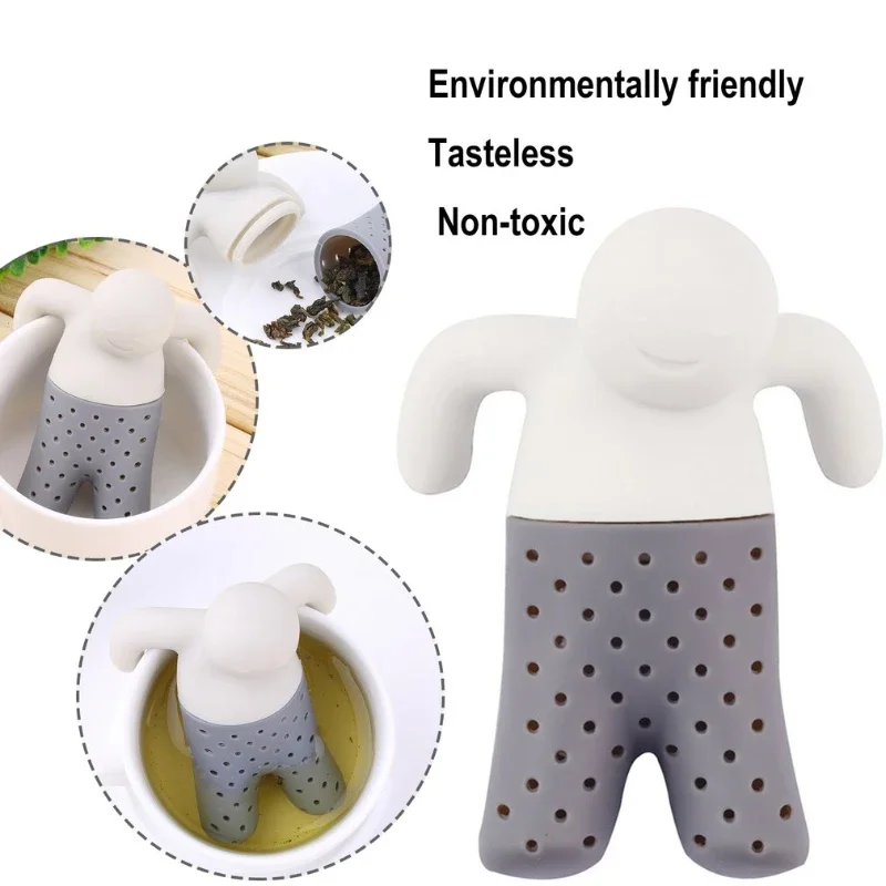 Gray Interesting Silicone Tea Strainer, Cute Cartoon Tool, Lazy Portable Creative Filter, Brewing Making Teapot