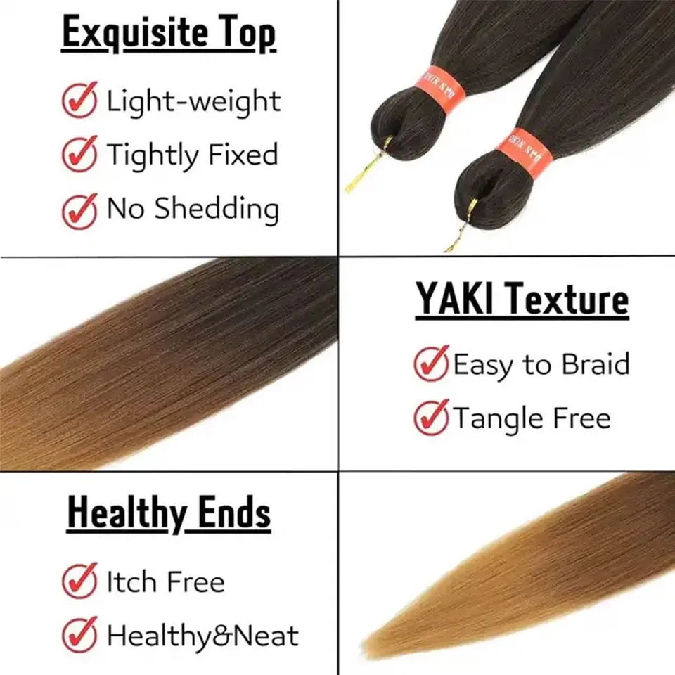 Cabello para trenzas preestirado de 30 pulgadas, ombre marrón, YAKI lacio jumbo, sintético al por mayor 4