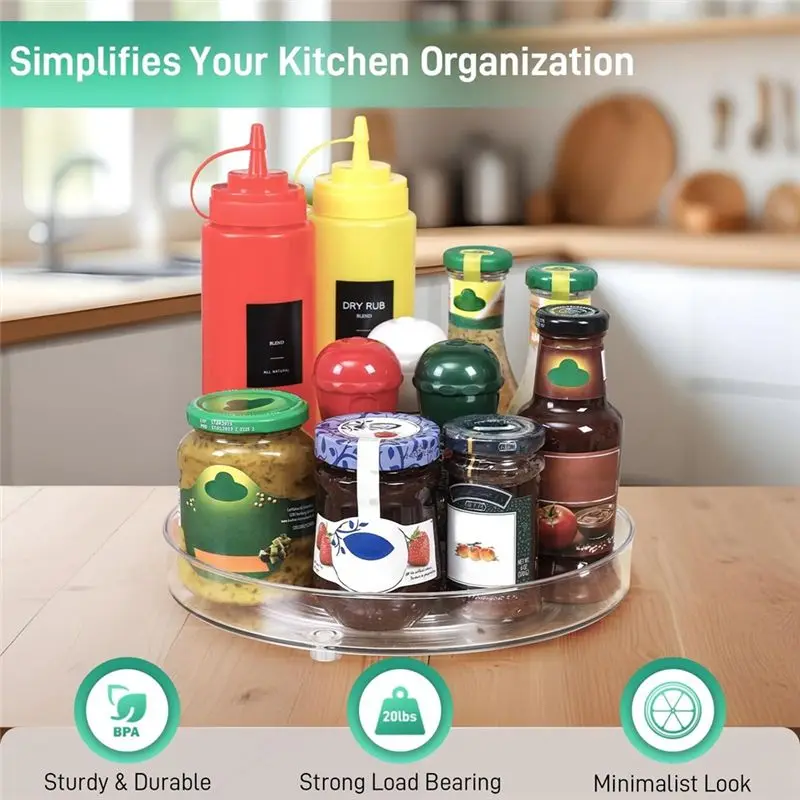 ABUN Non-Skid Fridge Organizer, 360° Rotating Lazy Susan Turntable, Pantry Organizers and Storage for Refrigerator, Clear