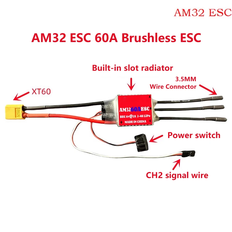 AM32 60A 80A 150A 200A 브러시리스 ESC 2-6S BEC 6V/2A 6V/5A 1/10 1/8 R 자동차 비행기 항공기용