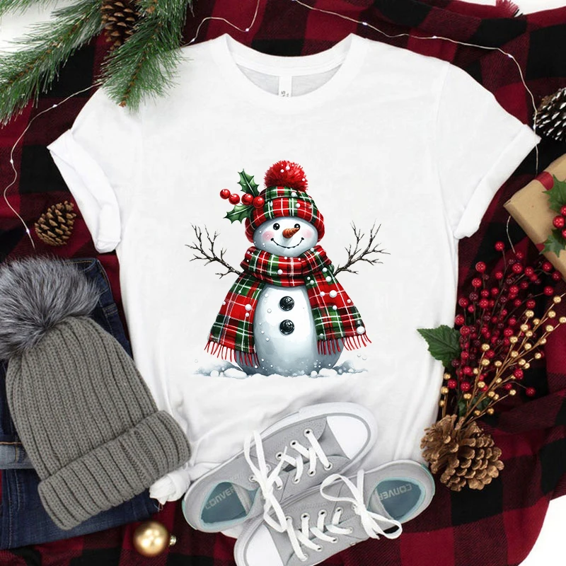 

Hot Christmas Snowman Print Short Sleeve T Shirts Women Casual Shirts Summer Women'S Men's Christmas Crew Neck T-Shirts