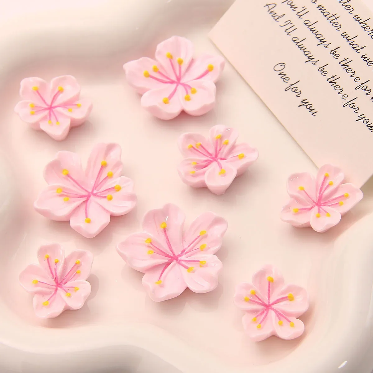 5pcs Spring atmosphere pink peach blossom stamen resin flatback DIY sweet sister headgear hairpin accessories trinkets wholesale