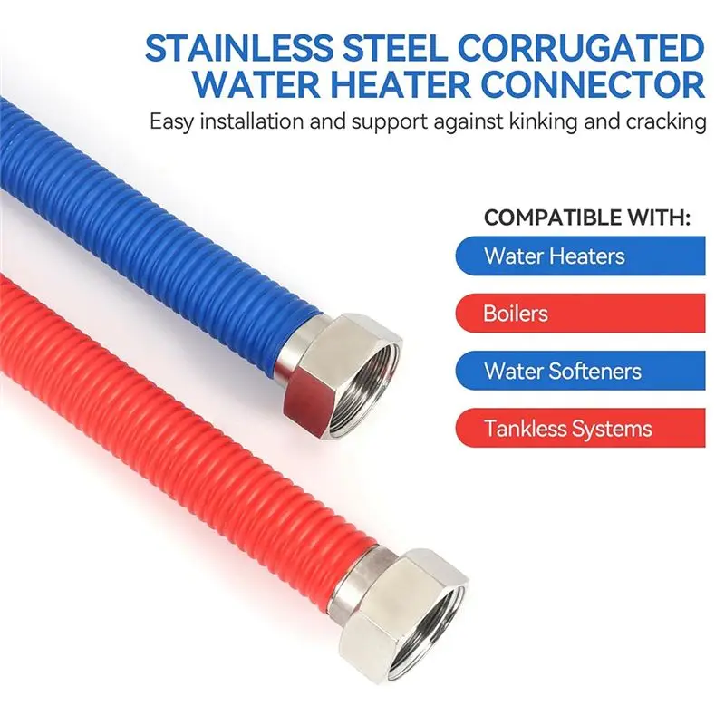 AC88-24Inch Stainless Steel Corrugated Water Heater Connector Flexible Water Line 1/2