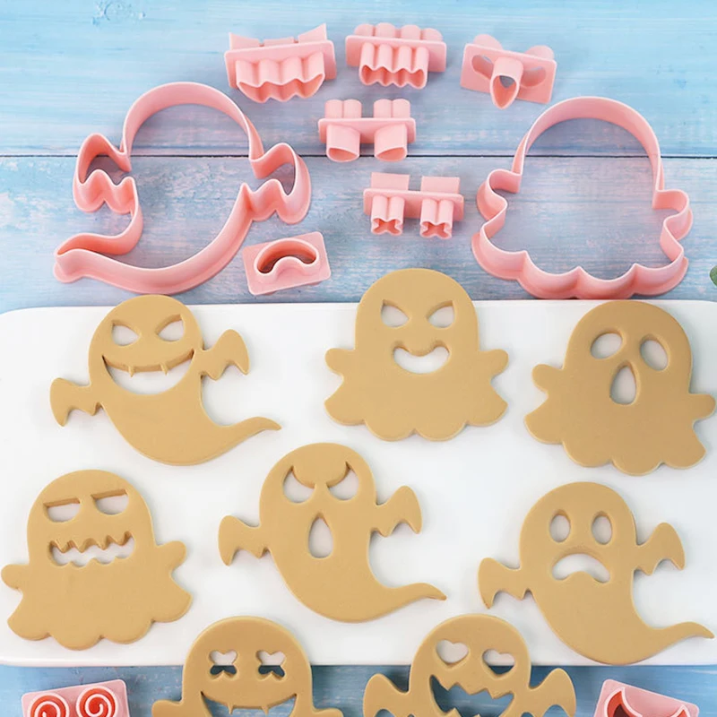 10PCS Halloween Molds 3D Funny Ghost Molds Chocolate Candy Clay Mold Cookie Baking Cupcake Topper Fondant Cake Decorating Tools