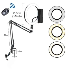 LED Selfie Ring Fill Light Metal Fold Arm Mobile Phone Holder Stand Tripod Bracket Desk Lamp Photography For YouTobe Streaming