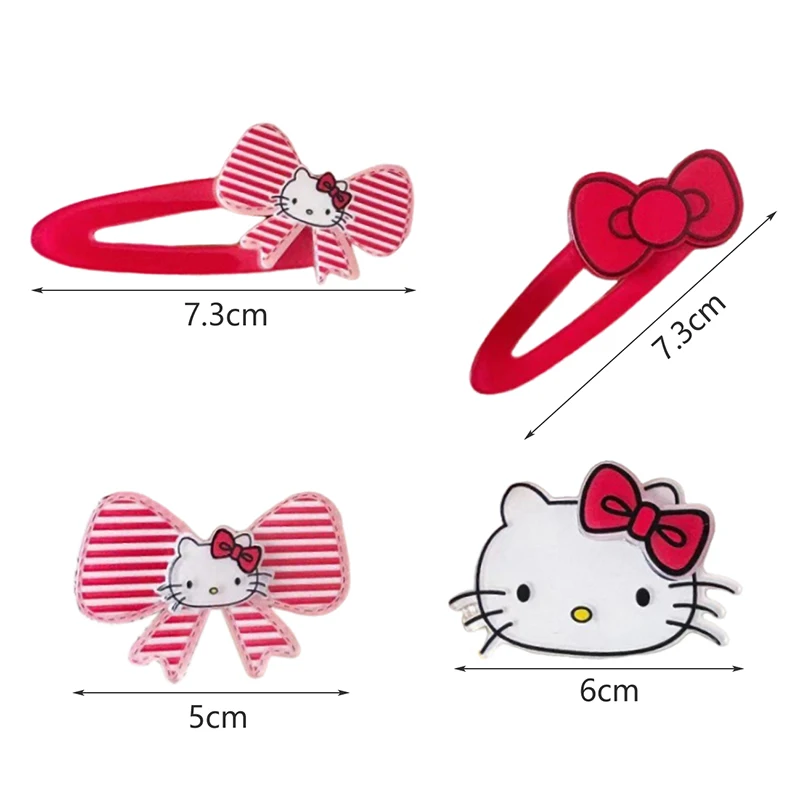 Cute Sanrio Hello Kitty Bow Hair Clip Cartoon Sweet Hairpin For Women Girls Versatile Side Clip Fashion Hair Accessories Gifts