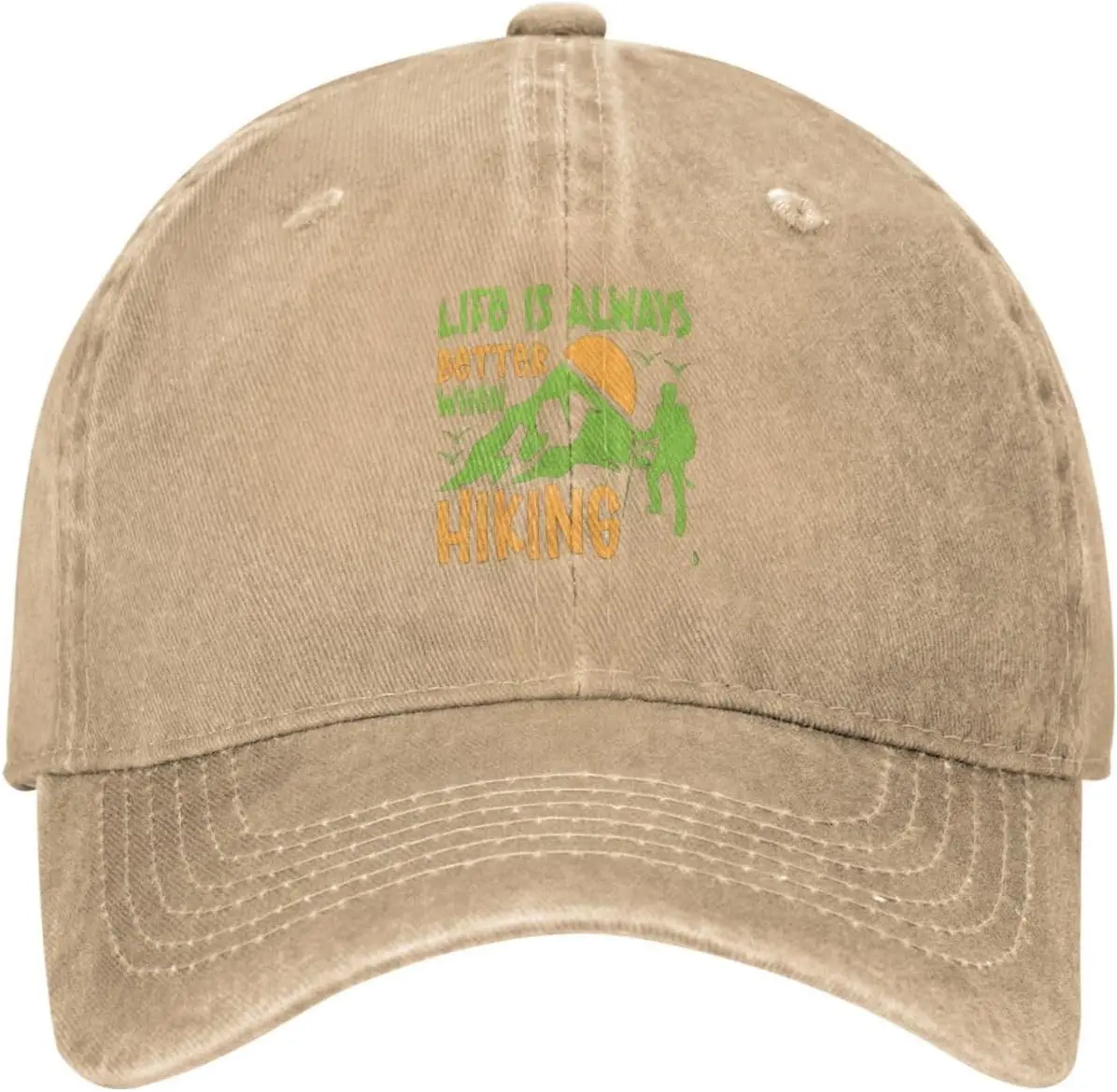 Hiking-Always-Better-Life-Graphic-Washed-Baseball-Cap-Breathable-Cotton-Adjustable-Outdoor-Dad-Hat