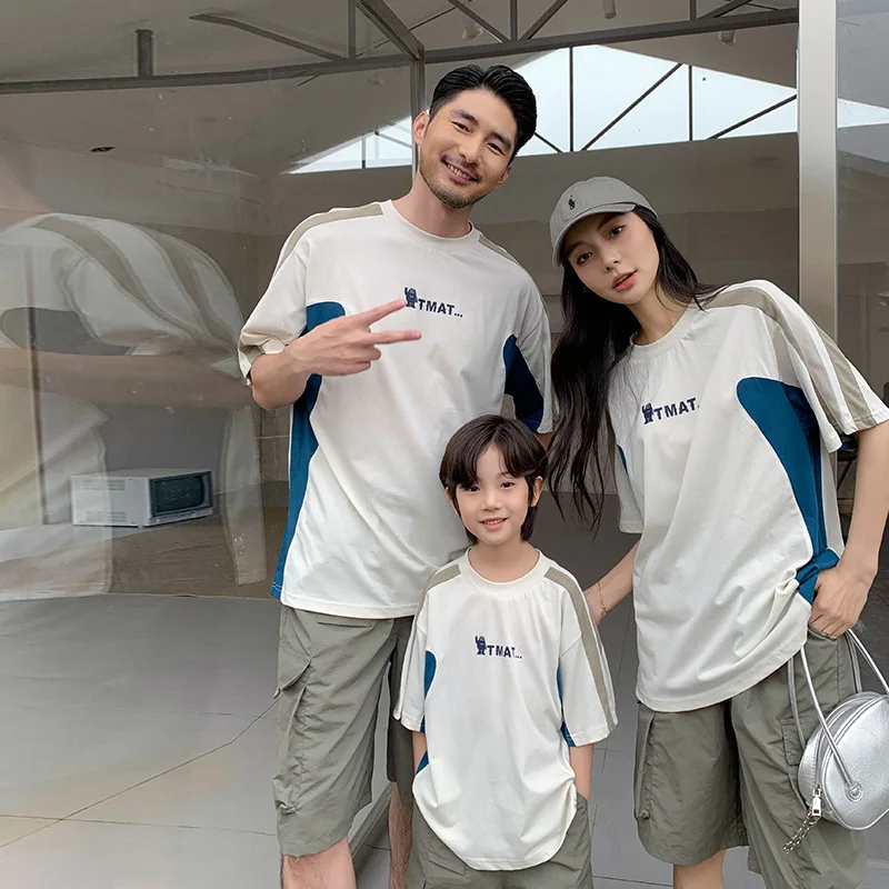 

2026 New Summer Fashion Family Matching T-shirts Mommy And Me Family Of 3 Short Sleeve Casual Sport Daily Stylish Trendy Tops