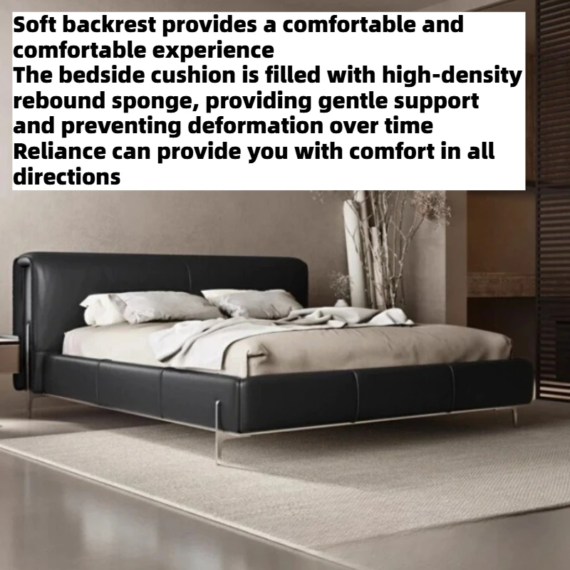 

Двуспальная кровать 200x220 см с верхним слоем из итальянской кожи, роскошная, с черным изголовьем, размер Full King Size, мебель для главной спальни