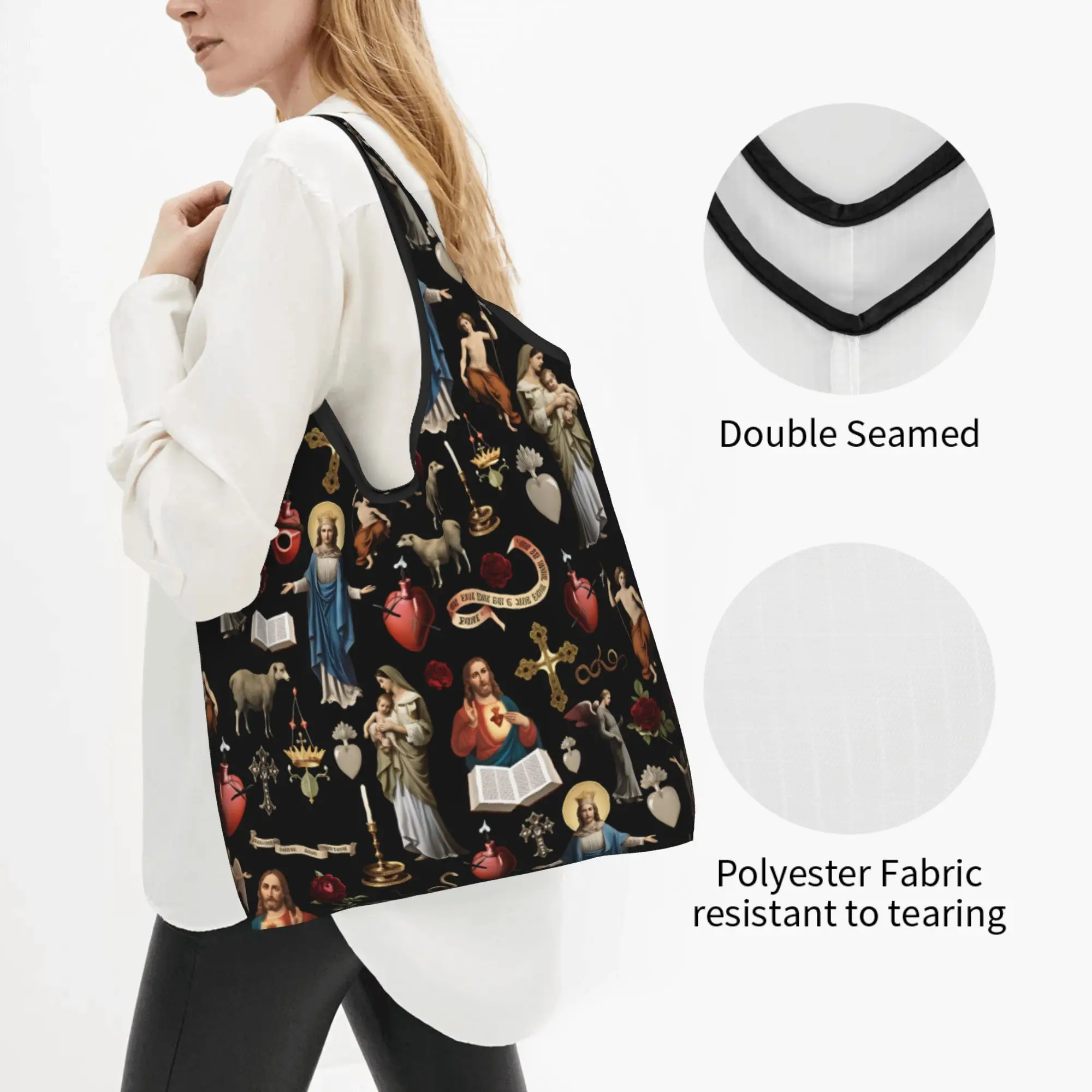 Savior of The World Jesus Groceries Shopping Bag Custom Shopper Tote Shoulder Bags  Christ Religion Faith Gothic   ﻿ Handbag
