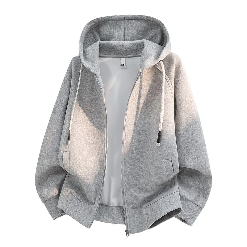 

Мужская повседневная толстовка с капюшоном большого размера, весна 2026, универсальный верх из смесового хлопка и полиэстера, деформируемая, однотонная