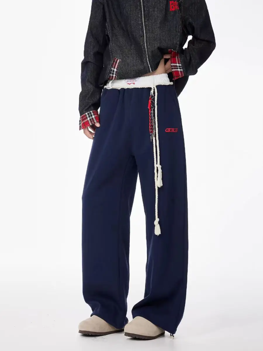 

American Retro Color Block Sports Sweatpants Loose Wide Leg Casual Pants for Women And Men Autumn New Style Casual Fashion Brand