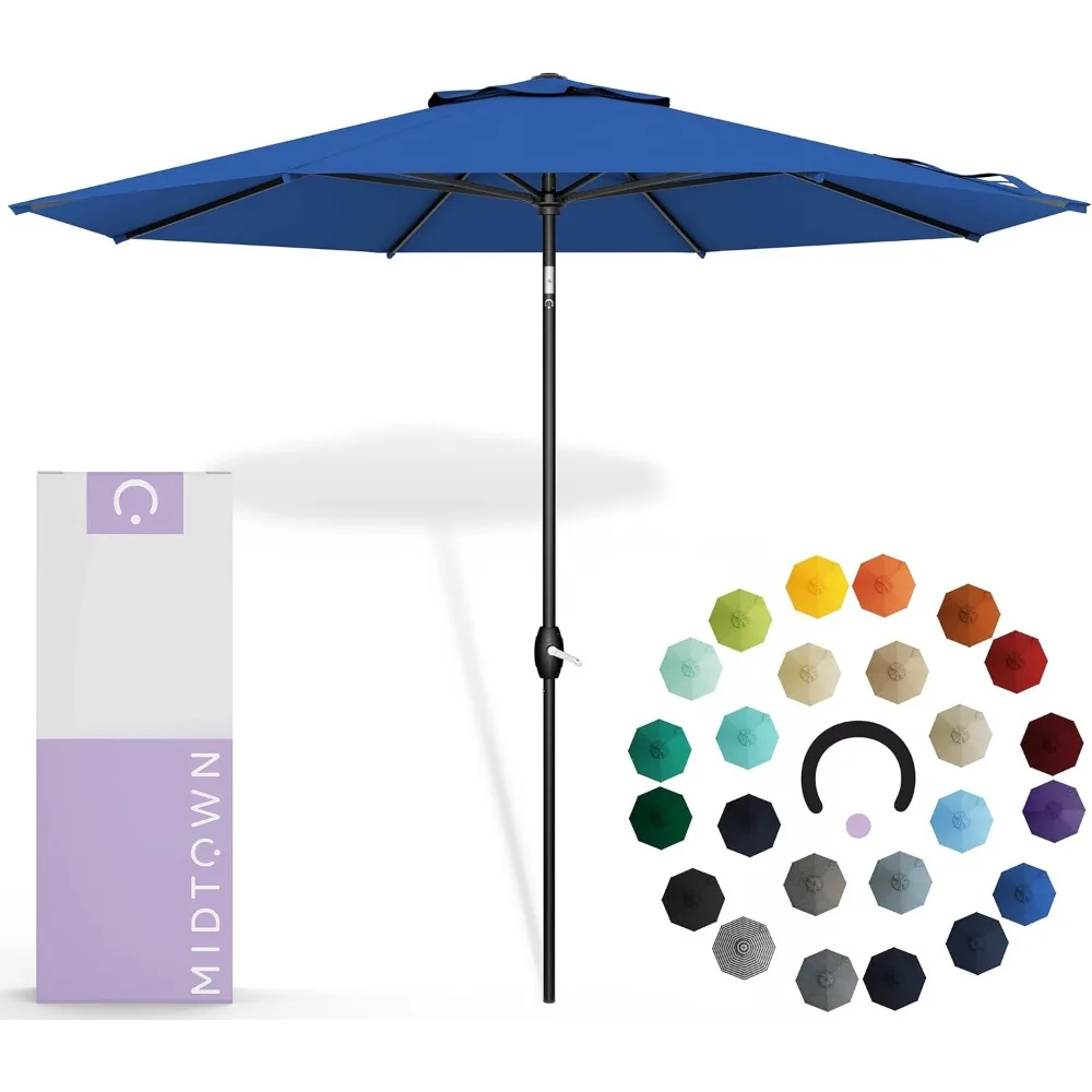 

Sunbrella Umbrella 9 Feet Outdoor Umbrella With Dark Blue Acrylic Fabric - Auto-Tilt Aluminum Frame Patio Umbrella For Backyard