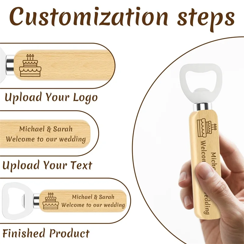 فتاحة زجاجات خشبية مخصصة فتاحة زجاجات بيرة شخصية محفورة بشعار/نص لحفلات الزفاف وحفلات البكالوريوس #4