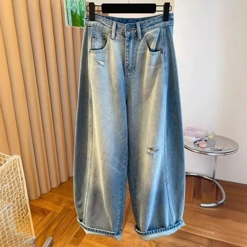 New Pear-shaped Loose High-waisted Versatile and Slimming Scythe Wide-leg Jeans for Women in Spring and Autumn Casual Fashion