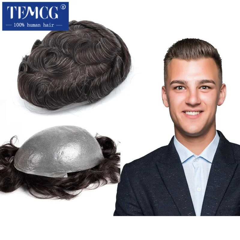 Toupee Men Double Knots 0.08mm PU More Durable Male Hair Prosthesis 6' 100% Natural Human Hair Wigs For Men Hair System Unit