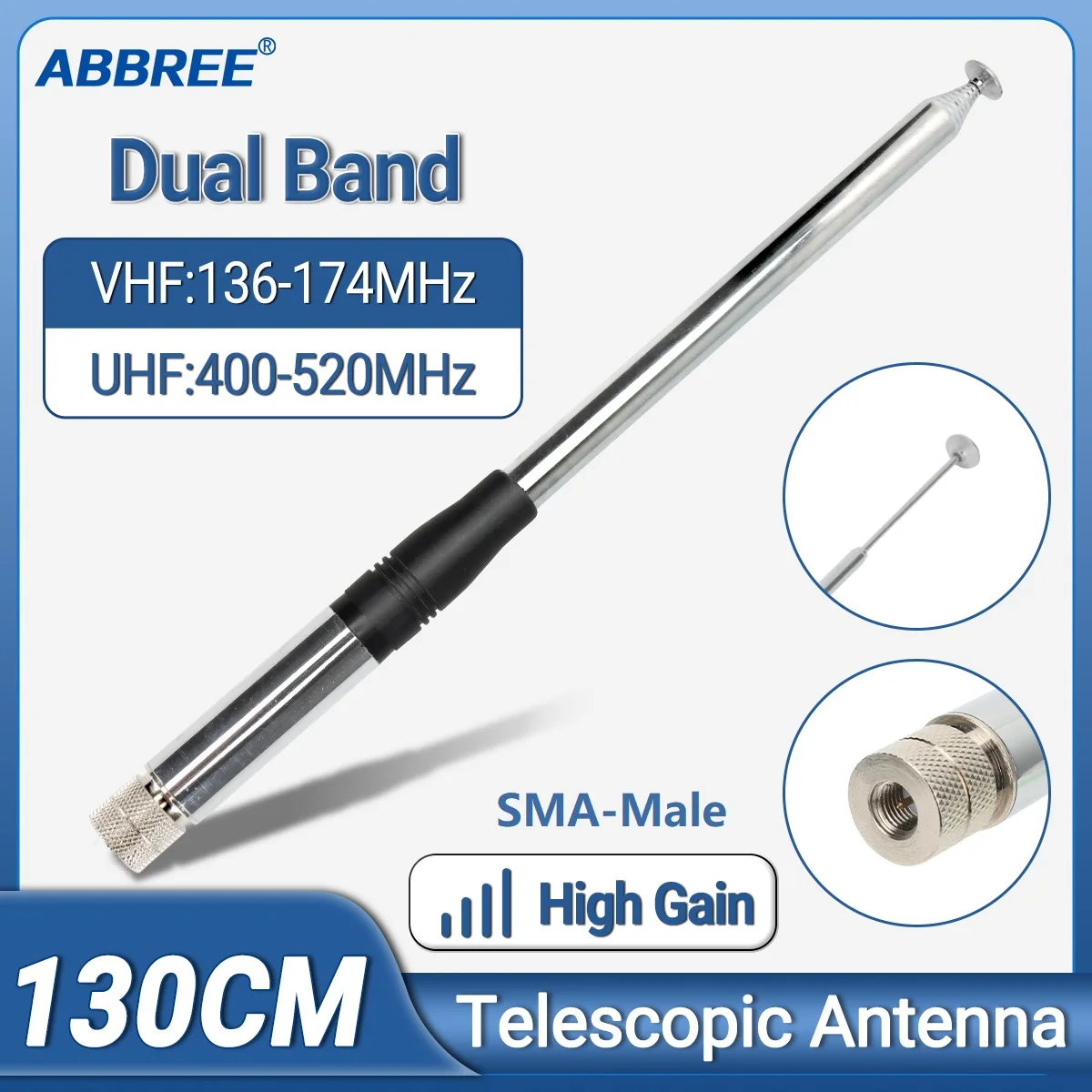 Telescopic Antenna 23/130cm SMA-Male Dual Band 144/430MHz High Gain Antenna For Walkie Talkie WOUXUN TYT BAOFENG Ham Radio