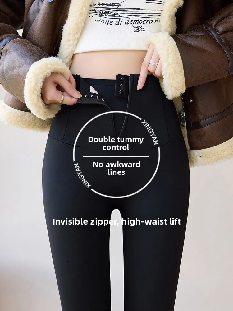 ارتفاع الخصر Thiened Fce اليوغا السراويل النسائية ملابس خارجية شتاء دافئ سستة السندب السراويل البطن سراويل تقليدية