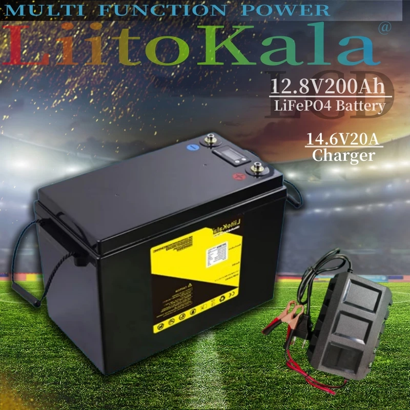 LiitoKala 12V 200Ah LCD Lifepo4 Battery 4S 12.8V 200Ah z wyświetlaczem napięcia do 1200w Inverter Boat Golf Cart UPS